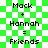 Green and white checkered background with pixelated text reading "Mack + Hannah = Friends" in two identical vertical