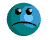 A teal circular icon with a blue face displays sequential expressions including downturned mouth, closed eyes, and black mustache-like shapes.