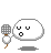 Pixelated white cloud-shaped character with closed eyes holding a microphone, displaying mouth expressions and musical notes in three