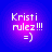 Pixelated text 'Kristi rulez!!! =)' on a blue-to-purple gradient background with four identical frames.