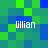 Pixelated of green and blue squares with four instances of the text 'lillian' in white, each positioned at different locations across the
