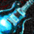 A pixelated blue electric guitar with a white pickguard appears on the left side of a black background, surrounded by green "Lightwave" text repeated in multiple positions.