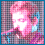 Pixelated static icon with pink and blue abstract shapes on a checkered background, featuring a bright white central area resembling a face or mask.