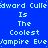 Blue background with repeated white pixelated text reading "Edward Cullen Is The Coolest Vampire Ever" in a pattern, with a gray rectangular overlay on the bottom right