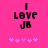 Pixelated text "I LOVE JB" on bright pink background with five pink stars below, animated star count changes from five to four.