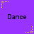 Purple background with repeated 'Dance' text and yellow/pink star animations in a