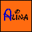 orange squares displays the name 'Alina' with animated color changes , each frame showing different letter colors and a small leaf symbol above the 'i'