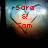 A circular icon with a heart-shaped crack pattern on its surface, displaying red pixelated text that changes across frames.