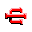 Red and beige pixelated symbols on gray background, transitioning through multiple color variations and shapes across frames.