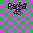 Green and pink checkered background with four identical 'Rachel' text icons featuring a purple flower symbol beneath each.