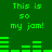 Green pixelated text and audio visualizer bars on a dark green background, with repeated phrases and changing bar patterns.