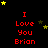 Red text "I Love You Brian" on black background with yellow and brown stars, arranged in a pattern with a gray rectangle in the bottom-right corner