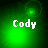 Green pixelated background with white text 'Cody' and shifting light effects across four