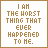 A 4-frame contact sheet of a pixelated text-based animation showing the phrase "I AM THE WORST THING THAT EVER HAPPENED TO ME." across different frames with varying clarity and color tones.