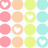 Pixelated of pastel circles with heart cutouts and 'I Luv Maine' text overlay on a white background