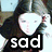 Animated icon shows a person with long dark hair and light skin in four , each displaying the word 'sad' below