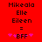 Red background displays text 'Mikeala Elle Eileen = BFF' with pink stars, where the left star count changes from two to three.