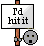 Animated contact sheet showing 10 frames of a pixel art icon with repeated text and changing facial expressions on gray circular faces attached to brown poles.