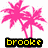Pixelated pink palm trees with yellow text 'brooke' on black background and yellow text 'take time to realize what's around u' on white background.