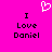 Bright pink background with two identical pixelated text blocks reading "I Love Daniel" and a white heart symbol above them.