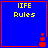 Blue square with red border displays yellow text 'IIFE Rules' and a small red traffic cone icon at bottom-right corner.