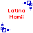 Pixelated blue geometric icon with red text 'Latina Mami' on white background, showing two distinct animation states.