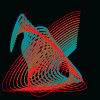 Animated abstract shape with flowing lines transitioning through red, blue, orange, yellow, green, and cyan hues on black background.