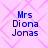 Four identical pixelated text blocks on a pink diamond-patterned background, each displaying 'Mrs Diona Jonas' in blue.
