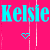 A bright pink background features repeated cyan text "Kelsie" with pixelated hearts and vertical white lines, some of which change position between frames.