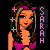 A 4-frame pixel art contact sheet showing a female character in different bikini tops and head accessories with the name "SARAH" displayed vertically on each frame.