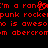 Red pixelated text on black background repeats phrases including 'I'm a random punk rock', 'is awesome', and 'abercrombie' in horizontal lines.