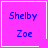 Four identical pink square icons with blue text "Shelby" and "Zoe" arranged in a , each with a white border
