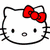 Pixelated Hello Kitty face with red bow, shirtless man outdoors, smiling person in dark shirt, and blue background with 'Cute!' text.