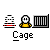 Pixel art animation of a character in a cage with changing expressions and cage states, labeled 'Cage' under each frame.