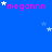 Blue background with repeated pink text 'megann' and scattered white stars, some stars partially overlapping text.