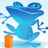 Pixelated blue frog with wide eyes and open mouth stands on orange cylindrical object against light blue background, with text "Me and Frog dude Rock ur sox" and "Later" on blue