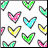 Animated contact sheet showing two frames of a repeating pattern of colorful heart-shaped icons on white background with gray transparency borders.
