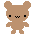 Four 35x35 pixel animated frames of a beige cartoon bear mascot with black eyes and mouth, arranged in a 2x2 contact sheet on gray background.