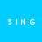 Four quadrants display the word 'SING' in pixelated white text against solid blue, light blue, pink, and light blue backgrounds.