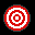 A 3x3 grid of pixelated red-and-white target icons with a white hand cursor interacting in various frames, including one frame showing yellow radiating lines around the cursor.