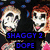 Pixelated cartoon skull with red hair, white face, black eye sockets, and pink mouth against dark background; blue text "SHAGGY 2 DOPE" and red text "Violent J" visible.