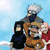 Pixelated anime-style character groupings with shifting backgrounds and poses across four