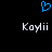 Blue pixelated heart symbol above two identical white text labels reading 'Kaylii' on a black background.