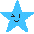 Three blue star-shaped pixel art icons with distinct facial expressions on a gray background.
