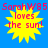 Yellow sunburst shape with red text 'loves the sun!' on blue background, repeated four times in