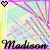 Animated icon with 'Madison' text, heart symbols changing color across frames, and a pastel striped background.