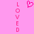 Pixelated pink background with vertical text 'LOVED' on both sides and a heart symbol in the center.
