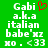 Green background with white pixelated text reading 'Gabi a.k.a italian babe'xz xo . <33', red heart symbol above 'Gabi' on left side, identical static right side.