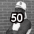 Pixelated grayscale image of a figure in a cap and dark shirt against a brick wall, with '50' and 'cent' text overlays.