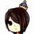 Pixelated cartoon character with brown hair and a blue-and-gold crown, shown in three views with varying head angles.